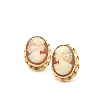 Pre-Owned 14K Yellow Gold Cameo Stud Earrings