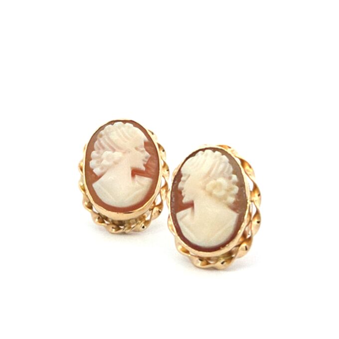 Pre-Owned 14K Yellow Gold Cameo Stud Earrings