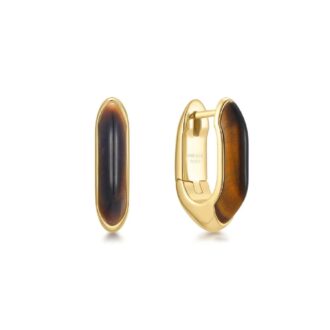 Ania Haie Yellow Gold-Plated Tiger Eye Huggie Hoop Earrings