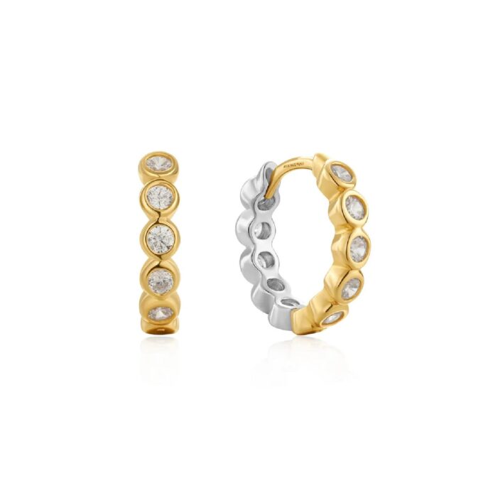 Ania Haie Two-Tone Reversible Bezel CZ Huggie Hoops