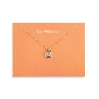 Gold Plated "Get Well Soon" Square Heart Pendant Necklace 18"