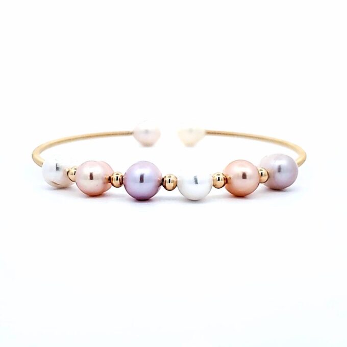 Yellow Freshwater Multi-Pearl Spring Cuff Bracelet