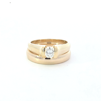 Pre-Owned14K Yellow Gold Solitaire Ring with .40ct Round Diamond and Polished Wedding Band Set