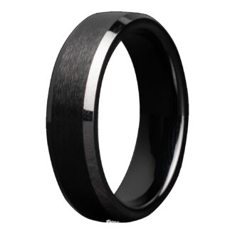 Men's 8mm Satin Center Bevel Edge Black Ceramic Wedding Band