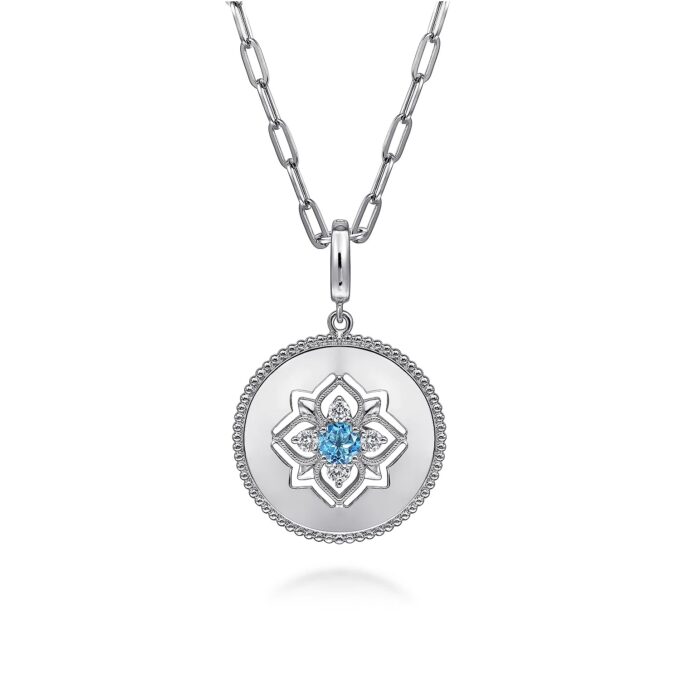 Gabriel Bujukan Medallion Pendant with Blue Topaz and White Sapphire