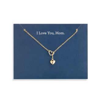 "I Love You, Mom" Double Heart Pendant Necklace in Yellow Gold Plating