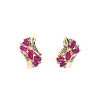 Pre-Owned 10K Yellow Gold Ruby and Diamond Earrings