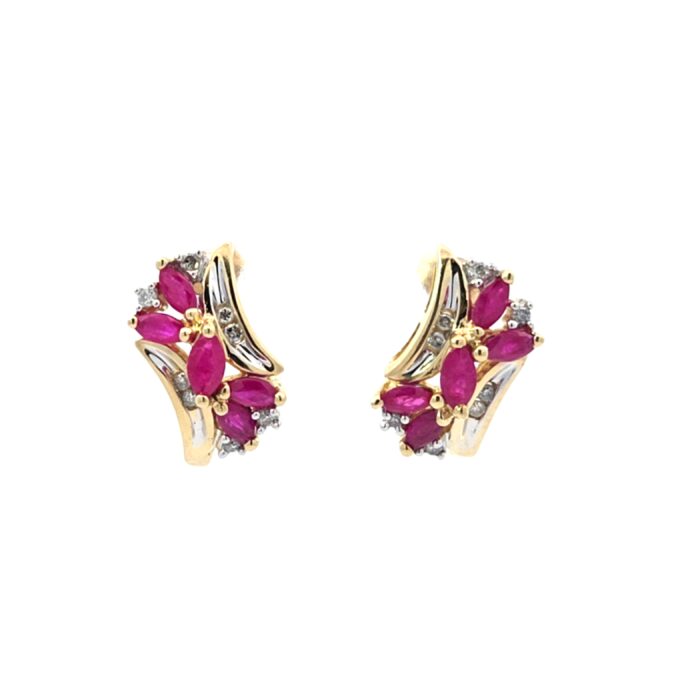 Pre-Owned 10K Yellow Gold Ruby and Diamond Earrings
