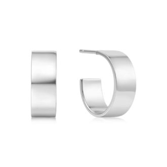 Ania Haie Silver Flat Medium Huggie Hoop Earrings