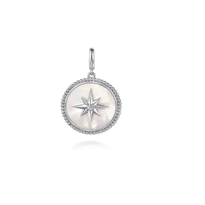 Starburst Necklace with White Sapphire and Mother of Pearl in Sterling Silver