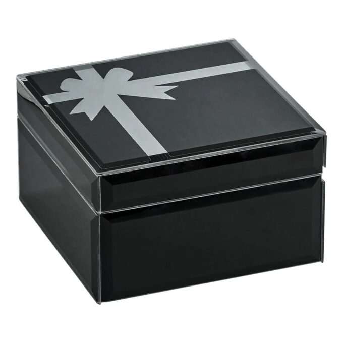 Elegant Onyx Glass Box with Bow - 5.75 x 3.5 Inches