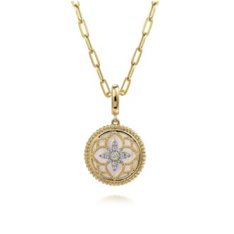 Gabriel Bujukan Medallion with .09ctw Diamonds and Chain in 14k Yellow Gold