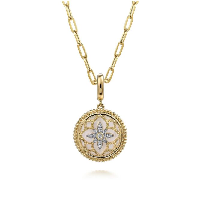 Gabriel Bujukan Medallion with .09ctw Diamonds and Chain in 14k Yellow Gold