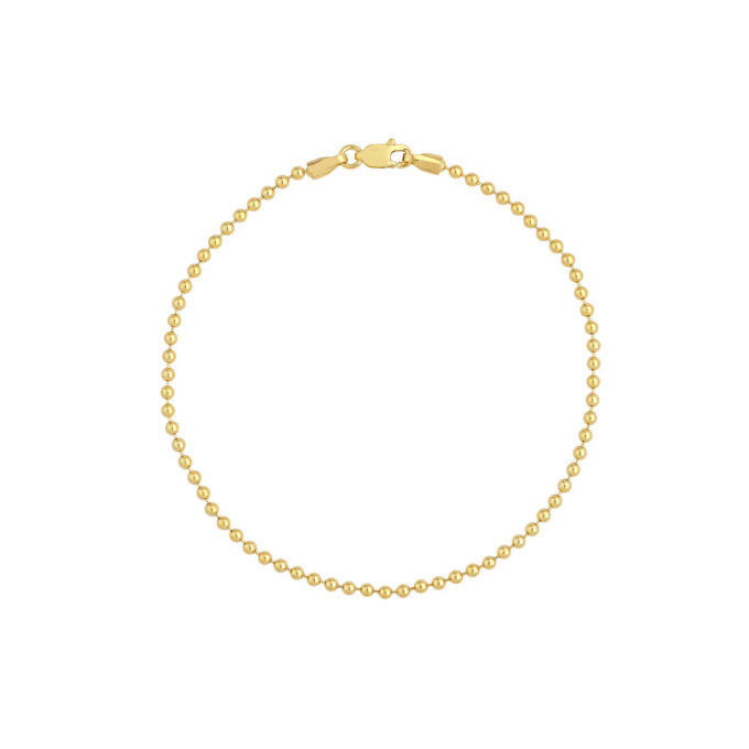14K Yellow Gold 2mm Bead Bracelet 7.5"