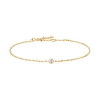 Ania Haie Bezel Set CZ Cable Link Bracelet in Yellow Gold Plating