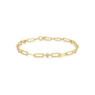 Ania Haie Bezel-Set Paper Clip Station Bracelet in Yellow Gold Plating