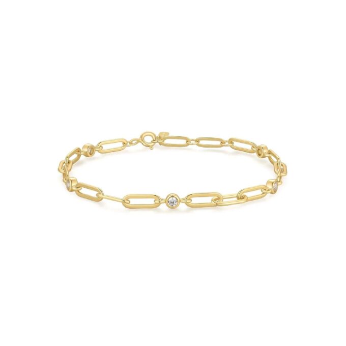 Ania Haie Bezel-Set Paper Clip Station Bracelet in Yellow Gold Plating