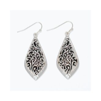 Elegant Silver Scrollwork Teardrop Dangle Earrings