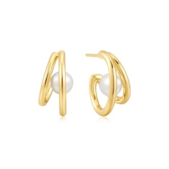 Ania Haie Gold Plated Freshwater Pearl Double Huggie Earrings