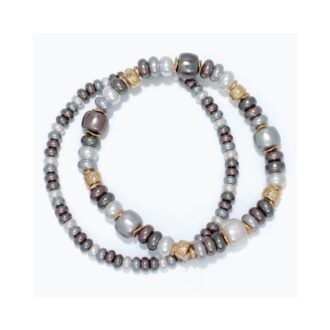 Smoky Neutral & Gold Pearl Stretch Bracelet