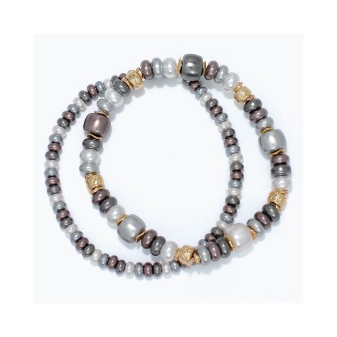 Smoky Neutral & Gold Pearl Stretch Bracelet