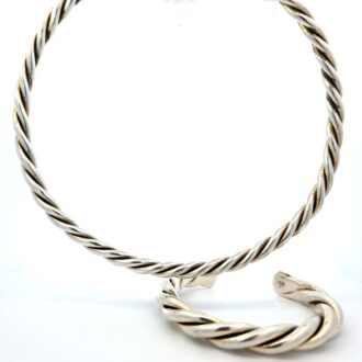 Pre-Owned Sterling Silver Twist Collar Necklace & Cuff Bracelet Set
