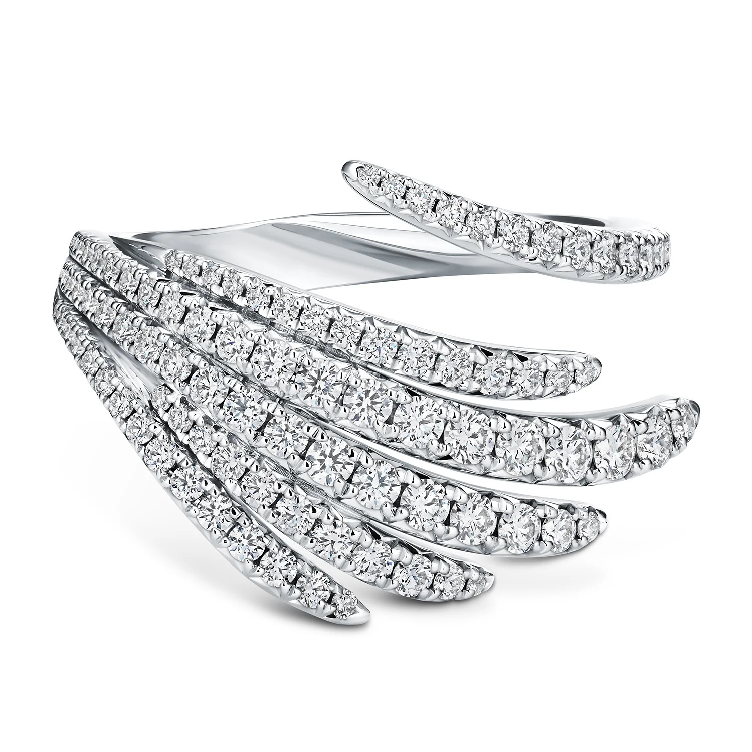 Relish in the ethereal beauty of this exquisite Vela cocktail ring. Impeccably crafted using superlative 18 karat white gold, it presents 100 radiant diamonds, cumulatively weighing .92 carats. The stones boast impressive 'GH' silver coloring with 'VS' clarity, promising chic elegance for any affair. Enjoy exclusive sophistication with this captivating jewelry piece. Serial J1412828-01.