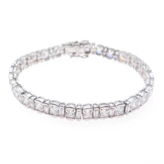 Sterling Silver Square and Baguette CZ Tennis Bracelet 7.5"