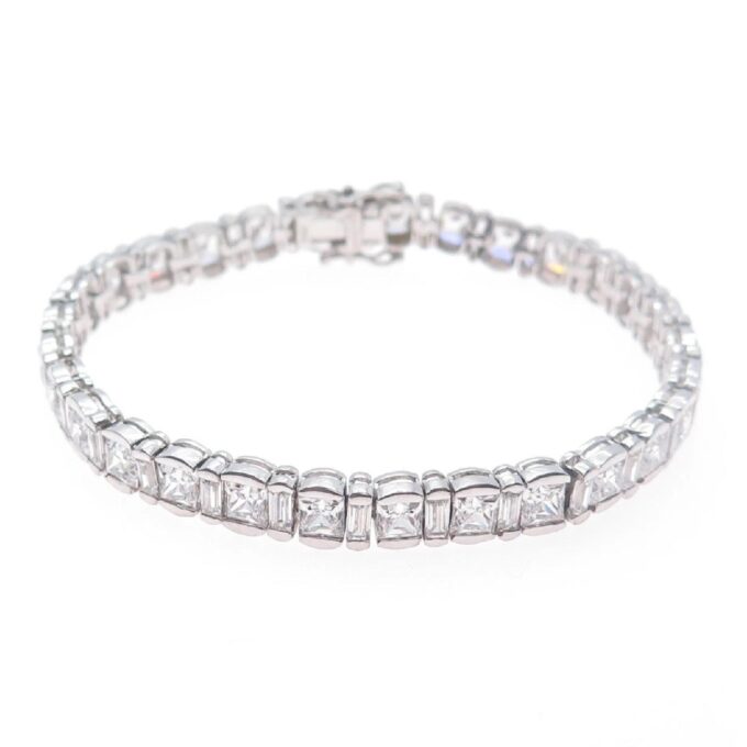 Sterling Silver Square and Baguette CZ Tennis Bracelet 7.5"