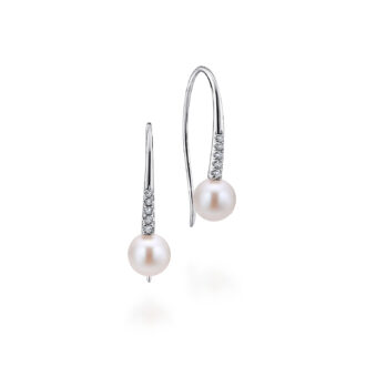 Gabriel 14K White Gold Drop Earrings with 6mm Pearl & .08ctw Diamonds
