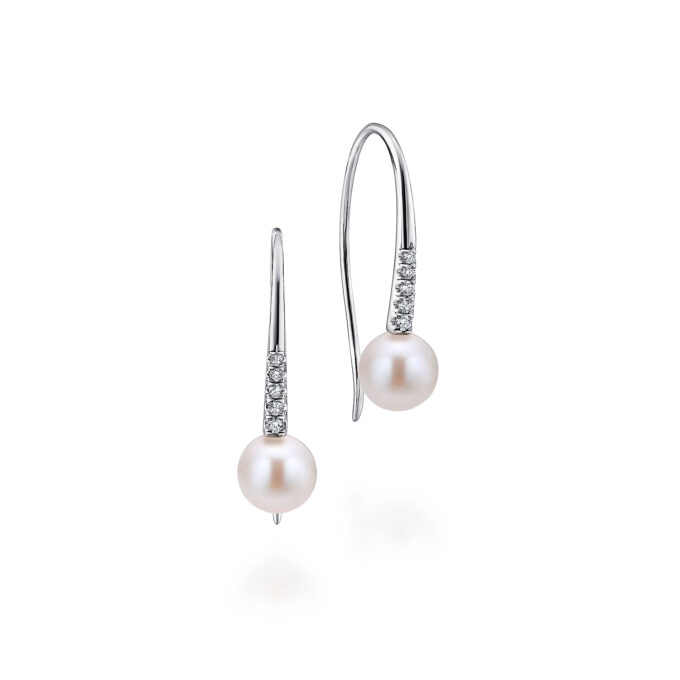 Gabriel 14K White Gold Drop Earrings with 6mm Pearl & .08ctw Diamonds