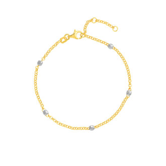 14k Tri-Tone 3mm Bead Station Bracelet 7.25"