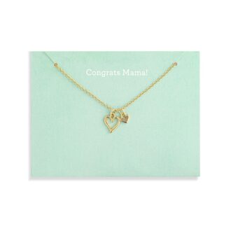 Congratulations Mama Double Heart Pendant Necklace in Yellow Gold Plated
