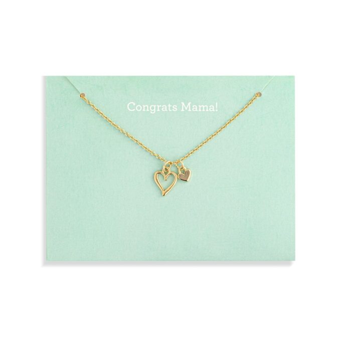 Congratulations Mama Double Heart Pendant Necklace in Yellow Gold Plated