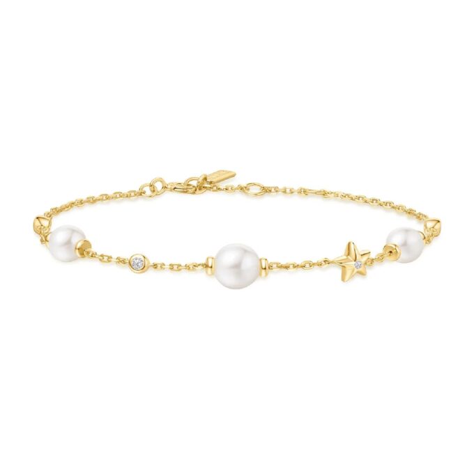 Ania Haie Yellow Gold-Plated Pearl & Star Station Bracelet