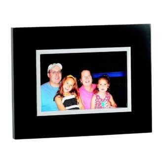 Elegant 4x6 black wood frame with a stylish silver inner border, perfect for showcasing your cherished photos.