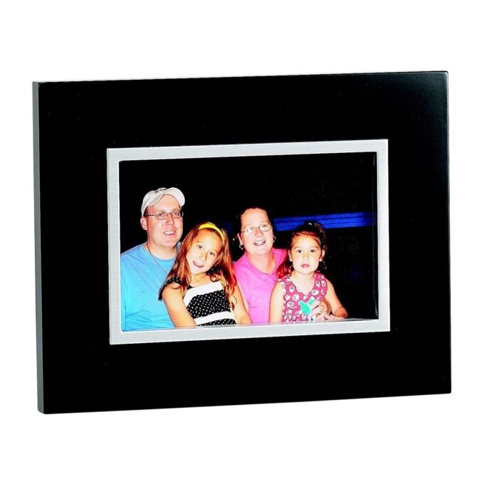 Elegant 4x6 black wood frame with a stylish silver inner border, perfect for showcasing your cherished photos.