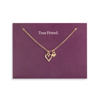 Yellow Gold Plated "True Friend" Double Heart Pendant Necklace, 18"