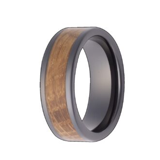 Men's 8mm Black Ceramic Wedding Band with Whiskey Wood Inlay