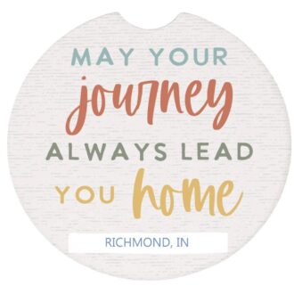 Enhance your driving experience with this charming ceramic car coaster, featuring the heartfelt message "May Your Journey...". It's designed to absorb spills while adding a personal touch to your car's interior. Perfect as a thoughtful gift for travelers or a stylish accessory for your own vehicle, keep your journey cheerful and uplifting