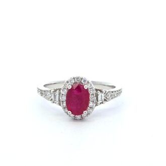 Halo Fashion Ring with .32ctw Ruby and Diamond in 14k White Gold