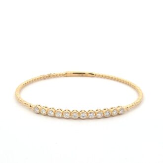 14K Yellow Gold Beaded Flex Bangle Bracelet with 1.06ctw Diamonds 6.5"