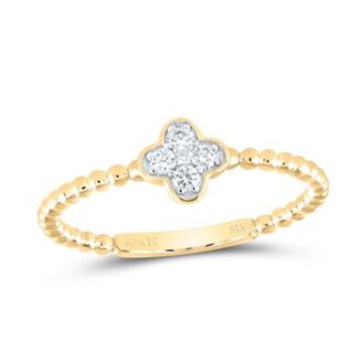 Clover Beaded Diamond Band 1/10ctw 14k Yellow Gold