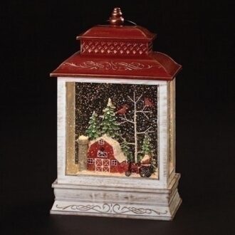 10.5" LED Swirl Farmer Santa Lantern for Festive Decor