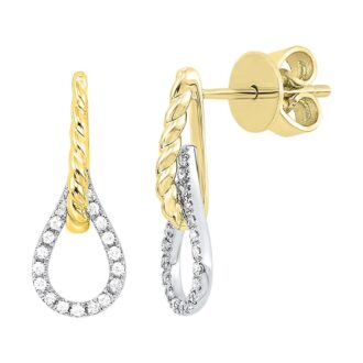 14KTT Rope Teardrop Earrings with .10ctw Round Diamonds