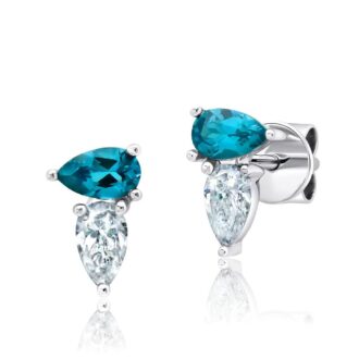 Paraiba Spinel Pear & .36ctw Diamond Studs in 14k White Gold