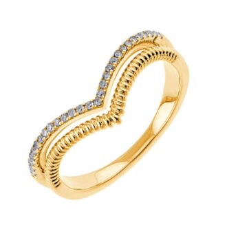 Beaded V Ring with .10ctw Round Diamonds in 10k Two-Tone Gold