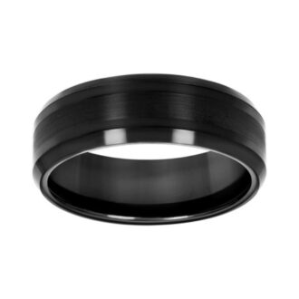 Black Tungsten 8mm Beveled Edge Wedding Band, Satin Center