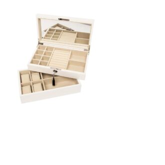 Elegant High Gloss White Stackable Jewelry Box with 2 Trays