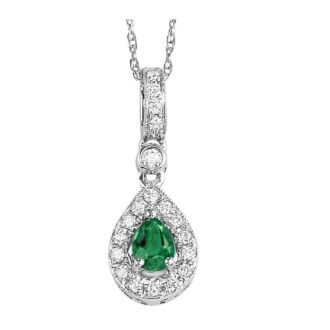Halo Drop Pendant with .10ctw Round Diamonds in 14k White Gold